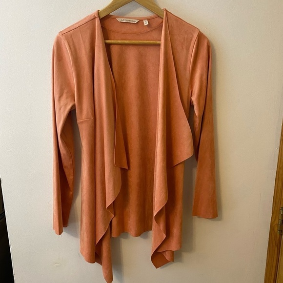 Soft Surroundings Peach Microsuede Open Front Draped Blazer - Picture 3 of 13